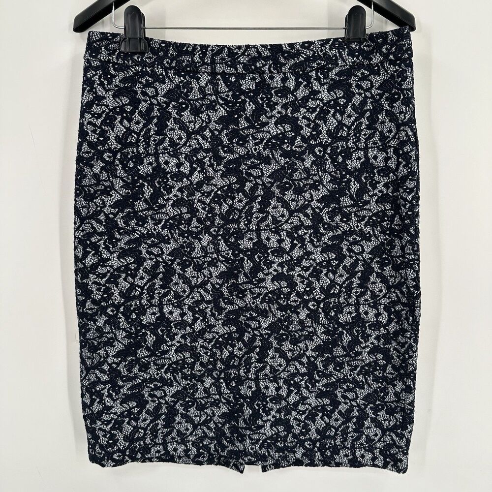 Michael Kors Large Pencil Skirt Blue Floral Textured Knit Above Knee Stretch EUC